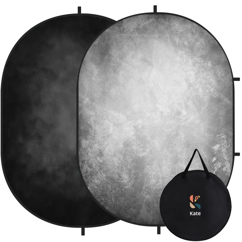 Kate 5x6.5ft(1.5x2m) Collapsible Backdrop Folded Microfiber Professional Grey and Black Double-Sided Pop up Collapsible Background for Photography - Image 1